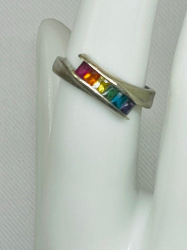 Rainbow Rhinestone Sterling Silver Ring